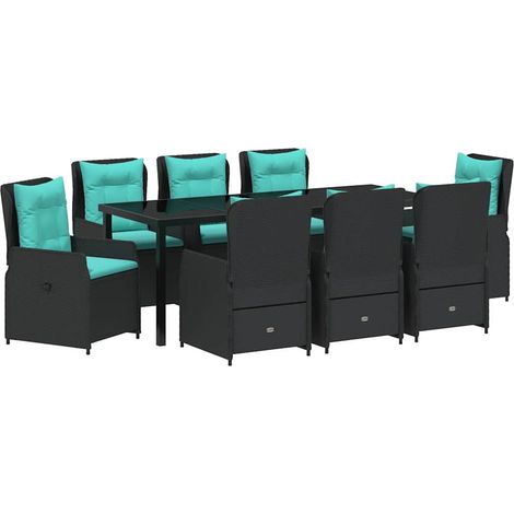 Maison Exclusive - Set da Pranzo per Giardino con cuscino 9 pcs Nero Poly Rattan (1/5)