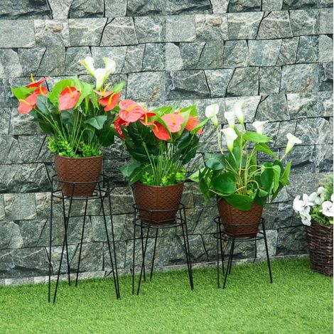 Portavasi 3 pezzi in metallo, supporto per vasi fino a Ø16 cm, nero DESVIAE (1/5)