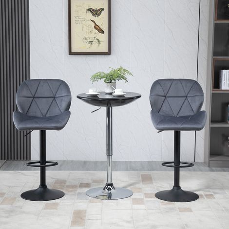 Set mit 2 Barhockern, höhenverstellbar, Metallgestell, Samtsitz, hohe drehbare Küchenhocker mit Rücken- und Fußstütze, 51,5 x 57,5 x 93–114,5 cm, Grau