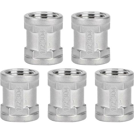 Raccord fileté femelle inox 1/2 pouce G1/2, lot de 5 pièces, adaptateur tuyau double femelle, manchon vissé acier inoxydable (1/5)