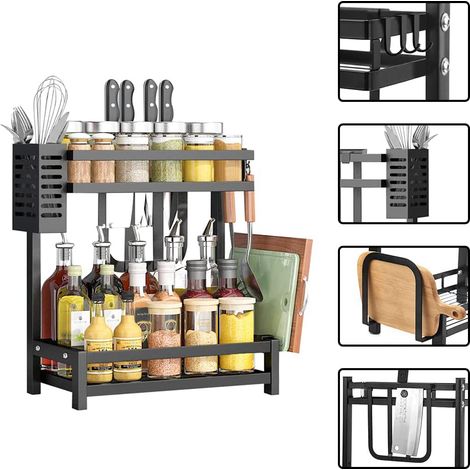 Wyctin – Étagère à épices 2 niveaux en acier inoxydable – Rangement anti-corrosion 34x21x41.7cm – Support stable 150kg – Installation facile (1/5)