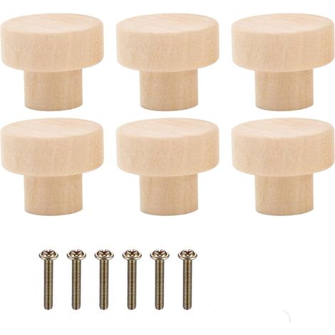 Poignée Meuble Bois 6 Pièces, Bouton de Meuble 30 x 25 mm Ronde en Boutons de Porte pour Cuisine Bouton Tiroir avec Vis pour Placards Boutons de Meuble en Bois pour Armoires (1/5)