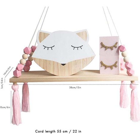 Estante decorativo de pared de estilo moderno para la habitación de una princesa, estante colgante de madera de pino con cuerda. (1/5)