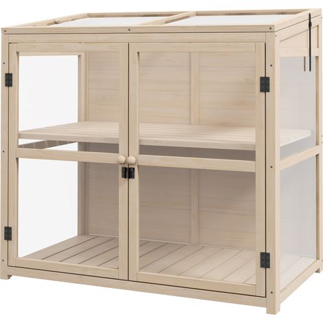 Invernadero de madera natural 103 x 61 x 103 cm con doble puerta y ventana de techo (1/5)