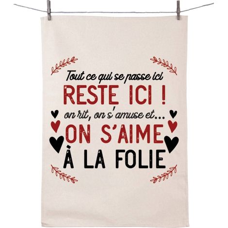 Torchon en coton décoré - Ici on s'aime