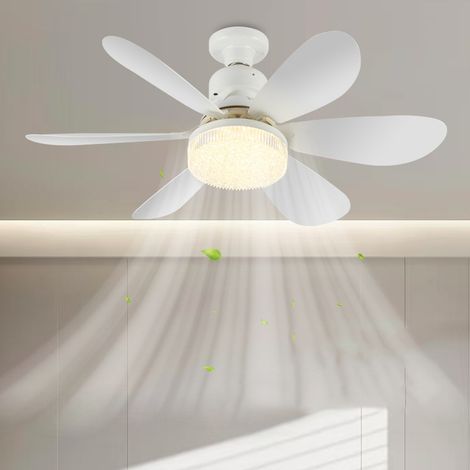 Petit Ventilateur de Plafond 52 cm avec Lumière E27, 6 Pales, Télécommande, Vitesses et Couleurs Réglables (1/5)