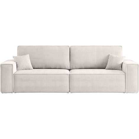 Divano 3 posti KARL con apertura rapida – funzione letto, velluto a coste bianco, divano-letto per soggiorno, comfort premium