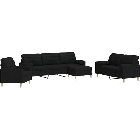Maison Exclusive - Set Divani 4 pz con Poggiapiedi e Cuscini Nero in Tessuto