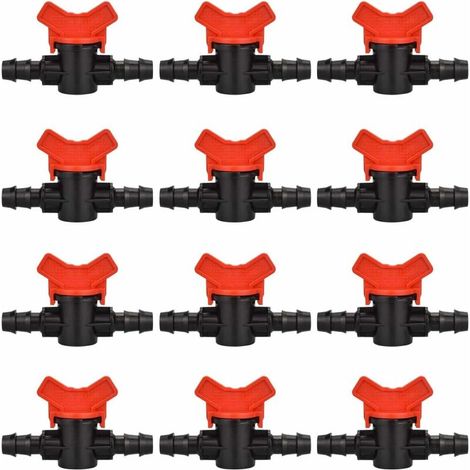 12 PCS Garden Hose Tap, 16mm Irrigation Hose Valve, Plastic Shut-Off Valve Fitting for Outdoor Garden Water Valve Control (Black + Red)