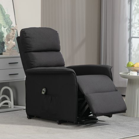 Sillón Relax Reclinable Eléctrico Levanta Personas con Mando a Distancia y Bolsillo Lateral Tapizado en Lino Negro (1/5)