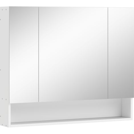 GagaArmoire murale salle de bain avec miroir, armoire de toilette 3 portes miroir, étagères réglables, 90x15x75cm, blanc (1/5)