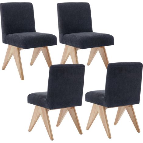Esszimmerstühle 4er Set Chenille Vintage Polsterstühle mit Holzbeinen Dunkelgrau (1/5)