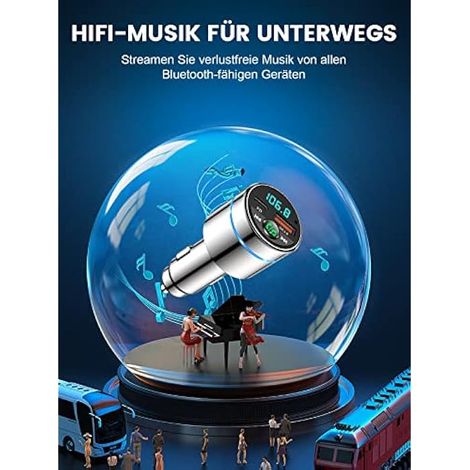 FM-Transmitter, Bluetooth 5.3 für das Auto, 30W PD und 18W QC3.0 Ganzmetall-Schnelllade-Autoladegerät, Zigarettenanzünderstecker, Bluetooth-Autoadapter, Freisprecheinrichtung, Mikrofon mit Geräuschunt
