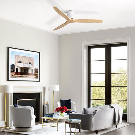 Deckenventilator Ohne Licht - 132 cm - leiser dc-motor mit fernbedienung und timer - 3 flügel aus massivholz und metall skandinavisch - weiß (1/5)