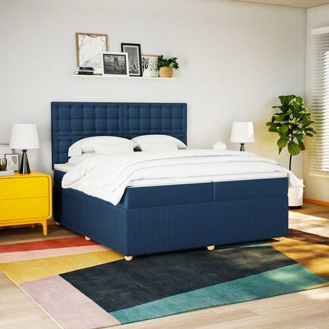 Boxspringbett mit Matratze Blau 200x200 cm Stoff (1/5)
