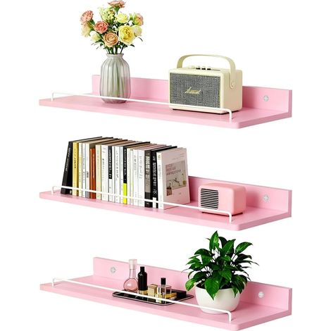 Étagères Murale, Tablette Murale , Etagere Murale Bois Salle de Bain, Chambre, Bureau, Salon, Cuisine 40x14cm (Rose) (1/3)
