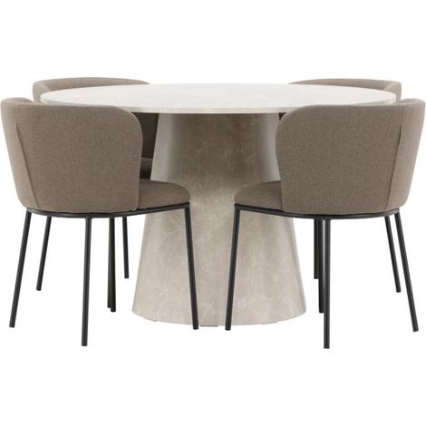 Lanzo ensemble pour salle à manger table Ø120cm et 4 chaises beige, brun. (1/5)