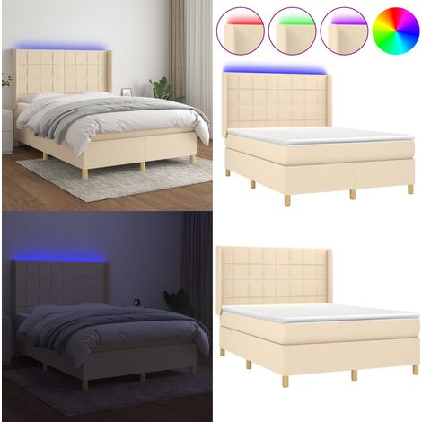 Boxspringbett mit Matratze & LED Creme 140x200 cm Stoff - Boxspringbett - Betten - Schlafräume - Cremefarbenes Bett - Led-Licht - Home & Living (1/5)