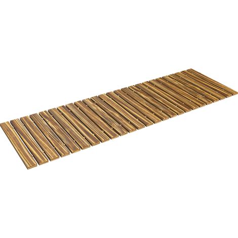 Allée de jardin en bois 120 x 38 cm, droite et enroulable, résistante aux intempéries et carbonisée. (1/5)