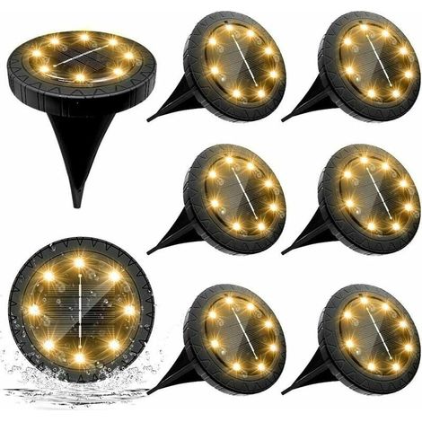 Paquete de 8 luces solares LED para exteriores, iluminación cálida blanca para jardín, focos LED impermeables, luces solares decorativas para césped, caminos, entradas de vehículos, patios y suelo. (1/5)