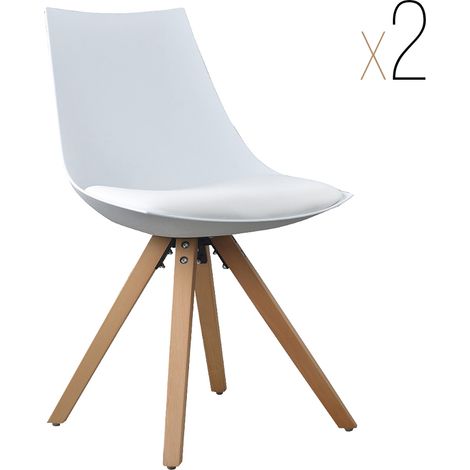 Esszimmerstuhl Gusto Weiß Küchenstuhl aus Holz mit Sitzschale + Sitzkissen aus Kunstleder 2 Stück (1/5)