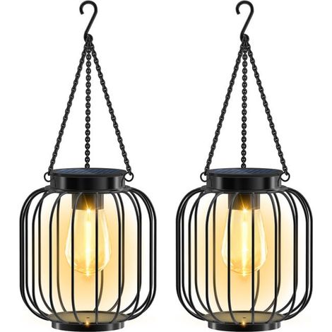 Lanternes solaires d'extérieur, lot de 2, lampes solaires métalliques améliorées, lampes solaires suspendues plus lumineuses, étanches.