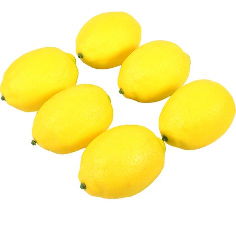 Lot de 6 citrons jaunes artificiels réalistes, faux fruits, pour la décoration de table à la maison ou lors de fêtes. (1/5)