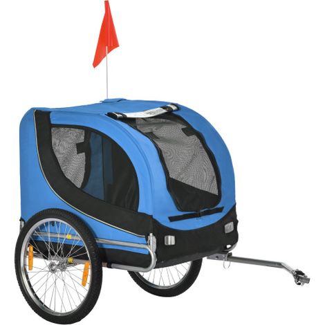 Rimorchio per cani, rimorchio per bicicletta, veicolo per il trasporto di cani, rimorchio per bicicletta per cani, blu-nero, 130x73x90 cm, consegna in loco. (1/5)