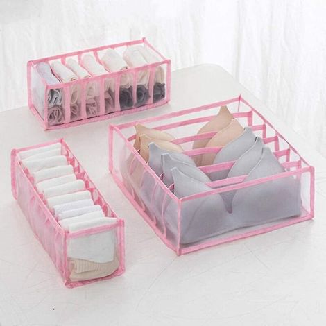 Ensemble de rangement pour sous-vêtements - Organisateur de tiroir pliable - 6, 7 et 11 compartiments - Rose (1/5)