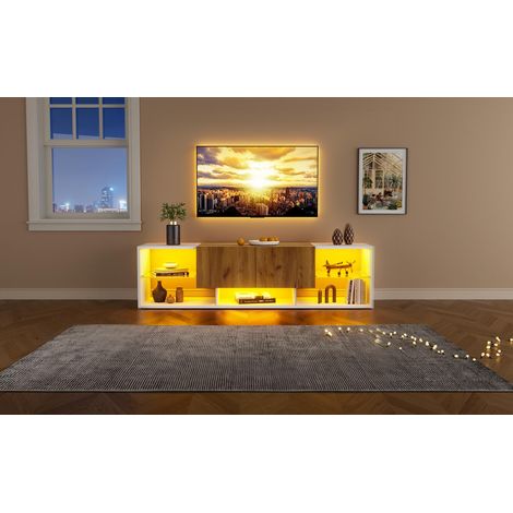 Mobile TV 160x40x42 cm - 3 ripiani - ripiano in vetro, 2 cassetti - adatto al soggiorno e alla camera da letto - Bianco (1/5)
