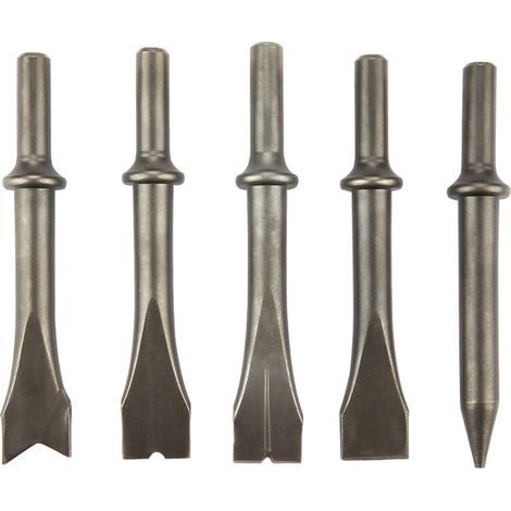 Jeu de 5 burins pneumatiques universels pour marteaux perforateurs 150 mm, 190 mm et 250 mm – acier trempé haute résistance (1/5)