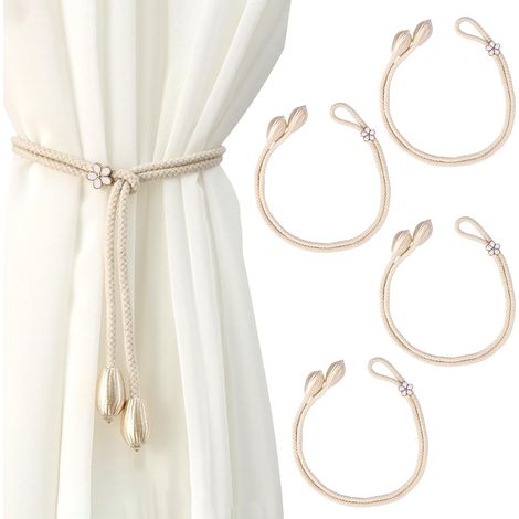 4 Pièces Embrasse, 48cm, Réglable, Polyester, Beige, Salon, Chambre, Bureau (1/5)