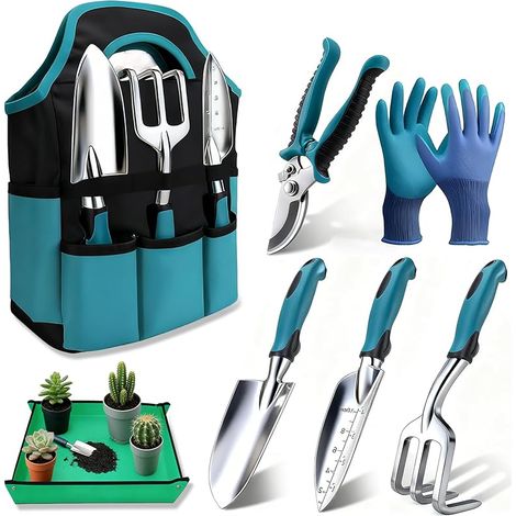 Kit à Outils de Jardinage 7 Pièces, Ensemble Cadeau de Jardin Résistant à la Rouille avec Sac de Maintien Robuste pour Le Stockage, Cadeaux de Jardinage Idéaux pour Femmes et Hommes (1/5)