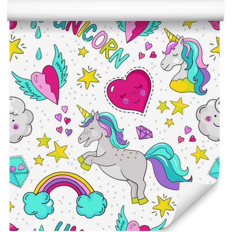 Carta da parati magica e colorata con unicorni per soggiorno e camera da letto, 50x1000 cm (1/5)