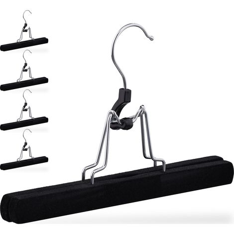 Relaxdays Velvet Trouser Hanger, Set of 5, Wood, Non-slip Velvet Cover, Skirt Hanger, Trouser Organiser, W: 25 cm, Black