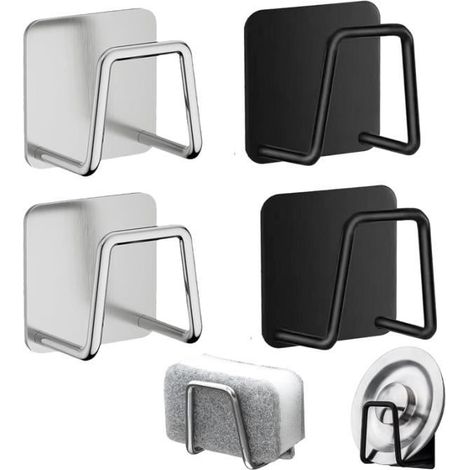 4 Pièces Porte Eponge Evier Cuisine,Range Eponge Evier en Acier Inoxydable,Porte Eponge Adhesif,Support Eponge Evier Cuisine,yd (1/4)