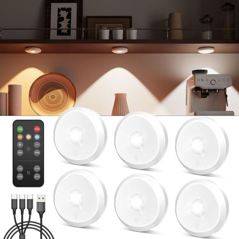 Eclairage LED Vitrine Sans Fil,2400mAh Lampe Placard LED Rechargeable USB avec Télécommande Spot Cuisine Sous Meuble Autocollante Lampe Armoire Tactile Veilleuse Ronde avec Pile et Adhésif Magnétique (1/5)