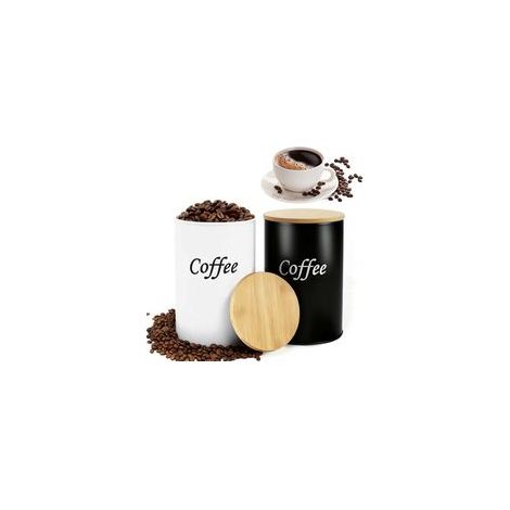 Lot de 2 boîtes à café hermétiques (Noir & Blanc), 1000 ml avec couvercle en bambou – contenants pour grains de café, café moulu, dosettes & capsules – idéal pour cuisine, couples & amateurs de cafe (1/5)