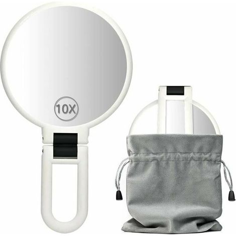 Doppelseitiger Vergrößerungsspiegel (10x/1x) mit Ständer, Handvergrößerungsspiegel für Make-up, Mitesser und mehr