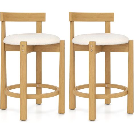 COSTWAY Set da 2 Sedie da Pranzo, Sedie Moderne da Bar Imbottite in Velluto Teddy con Schienali e Poggiapiedi, Sgabelli Senza Braccioli per Isola Cucina e Sala da Pranzo, Portata 150 kg