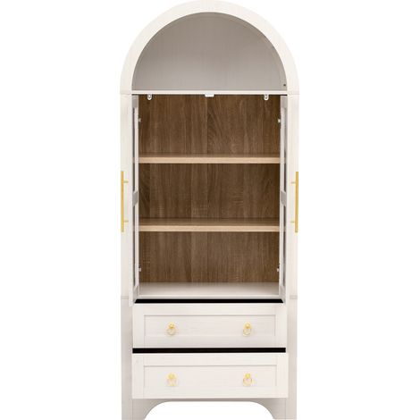 Credenza alta bianca con ante in vetro, ripiani regolabili e 2 cassetti MODENUIT (1/5)