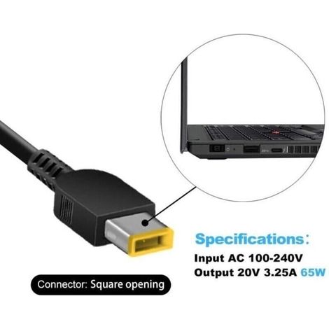 Chargeur Ordinateur Portable Lenovo 20V 3.25A 65W pour Thinkpad X1 Carbon(Gen2-3-4) T440 T450 T460 T460S T470 T470S X240 X250 X A17 (1/3)