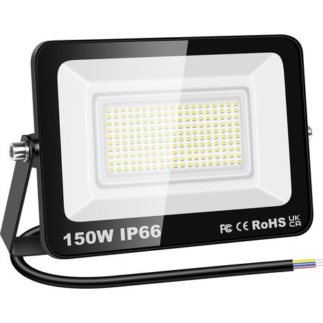 1x 150W Projecteur d'extérieur Led, 15000 LM Luminaire Exterieur, IP66 étanche Éclairage de Sécurité Lampe Pour Patio Garage Terrasse Jardin Chantier, 6000K Blanc Froid