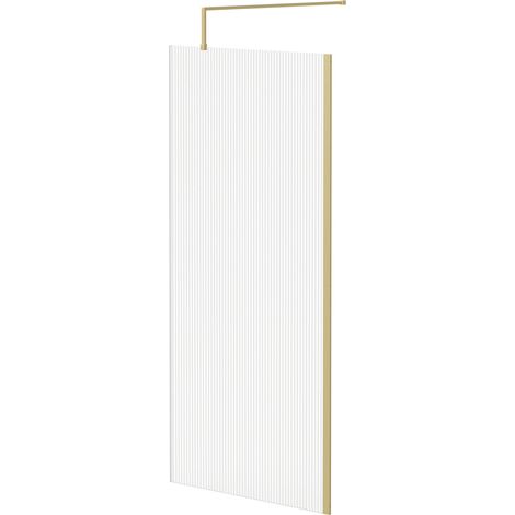 Colore 8mm Fluted Glass Brushed Brass 1850mm x 900mm Walk In Shower Screen including Wall Channel and Support Bar (1/5)