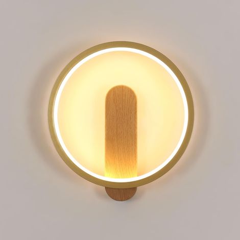 Applique Murale LED Intérieure, 15W 1600LM Lampe Murale LED Ronde Blanc Chaud 3000K, Luminaire Murale Moderne pour Chambre Salon Escalier Couloir, Couleur Bois