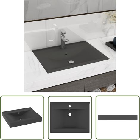 The Living Store Lavabo avec trou de robinet Gris foncé mat 60x46 cm Céramique - Lavabo Rectangle - Lavabo Céramique - Lavabo Gris - Lavabo Salle De Bain - Lavabo Design (1/5)