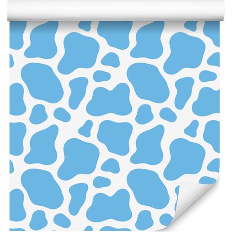 Papier peint à motifs de vaches, fond bleu azur, centre bleu azur pour salon et chambre 50x1000 (1/5)