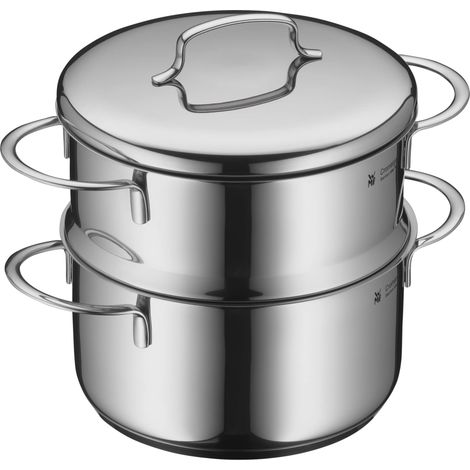 WMF Mini piroscafo con coperchio in metallo, piccolo, 16 cm, 1,5 l, Cromargan acciaio inox lucido, induzione, impilabile, ideale per piccole porzioni o famiglie singole (1/5)