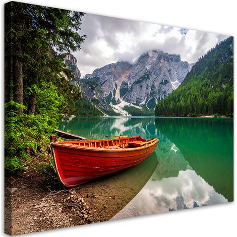 Stampe su Tela, Lago barca montagne paesaggio, 30x20 (1/5)