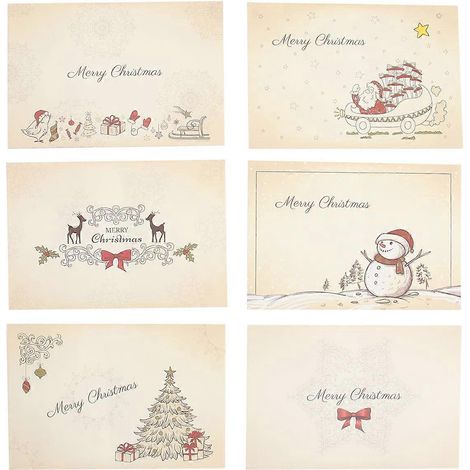 Lot de 6 enveloppes de vœux style rétro, cadeaux de Noël-16X11cm (1/3)
